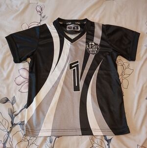 Kids Gray, Black, & White Soccer Sports Jersey T-Shirt Top Youth Small #1